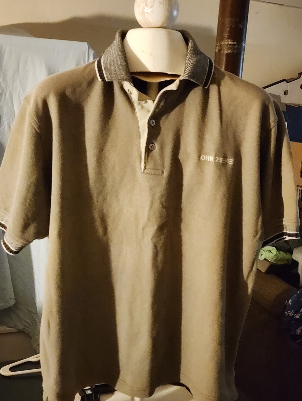 John Deere Men's Olive Brown Polo with Contrasting Collar